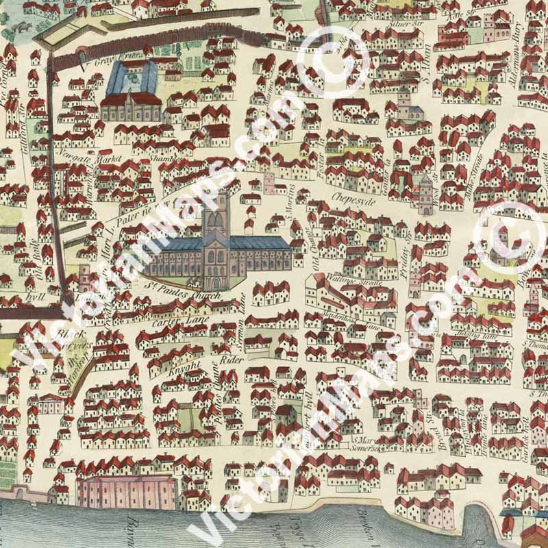 London and Westminster in the Reign of Queen Elizabeth Anno Dom. 1563, a map of Tudor London published by J. Wallis in 1780 art print poster canvas gift