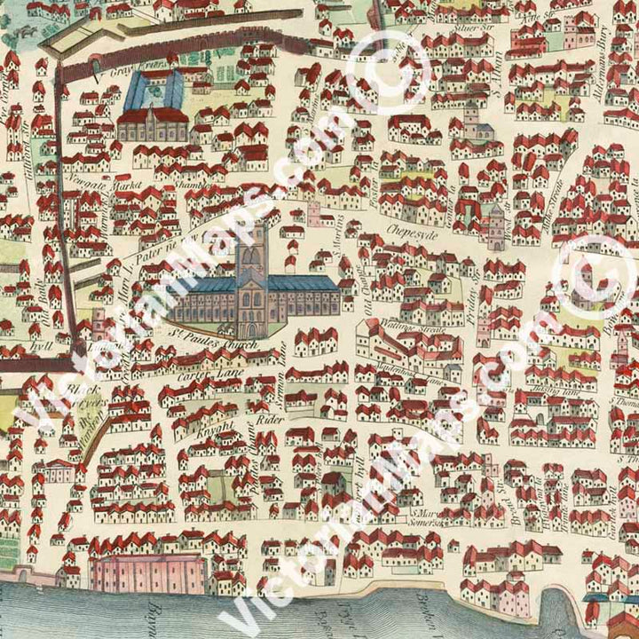 London and Westminster in the Reign of Queen Elizabeth Anno Dom. 1563, a map of Tudor London published by J. Wallis in 1780 art print poster canvas gift