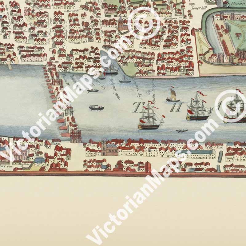 London and Westminster in the Reign of Queen Elizabeth Anno Dom. 1563, a map of Tudor London published by J. Wallis in 1780 art print poster canvas gift