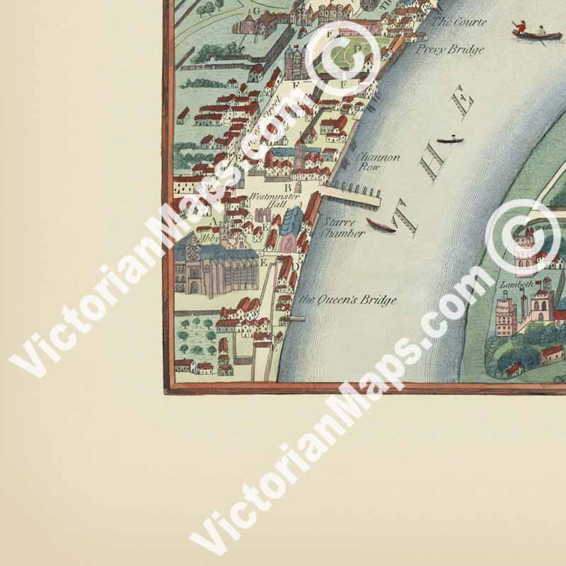London and Westminster in the Reign of Queen Elizabeth Anno Dom. 1563, a map of Tudor London published by J. Wallis in 1780 art print poster canvas gift