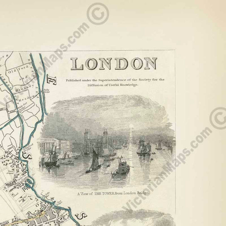 Map of Victorian London by W.B. Clarke and J. Henshall for the Society for the Diffusion of Useful Knowledge, 1835 art print poster canvas gift
