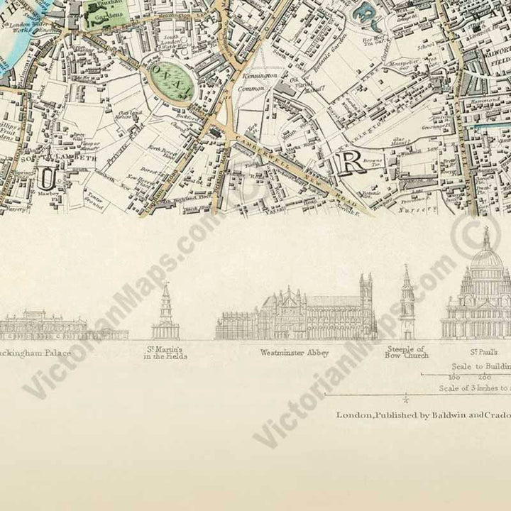 Map of Victorian London by W.B. Clarke and J. Henshall for the Society for the Diffusion of Useful Knowledge, 1835 art print poster canvas gift