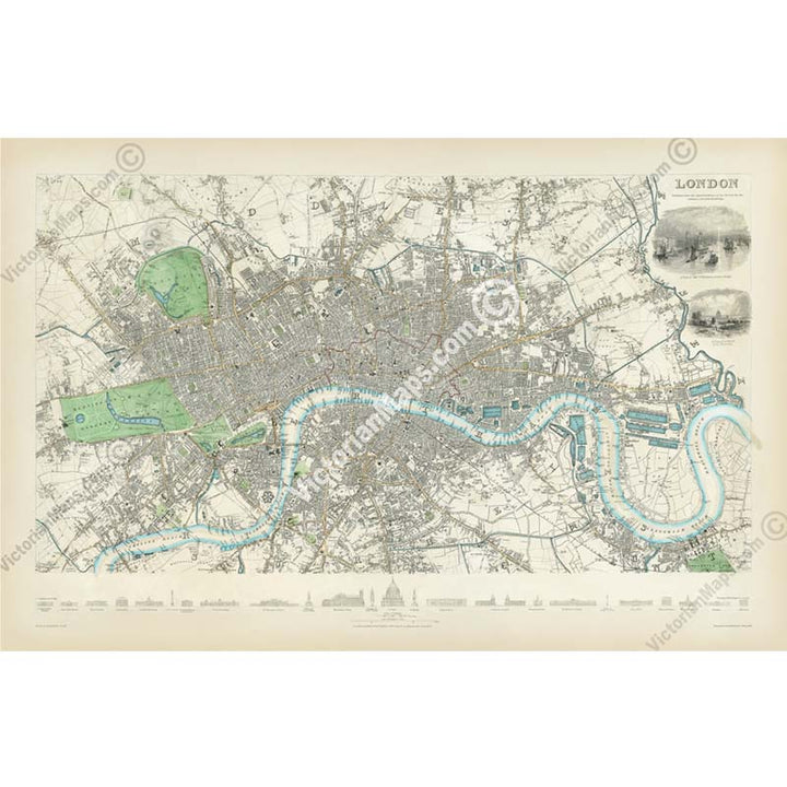 Map of Victorian London by W.B. Clarke and J. Henshall for the Society for the Diffusion of Useful Knowledge, 1835 art print poster canvas gift