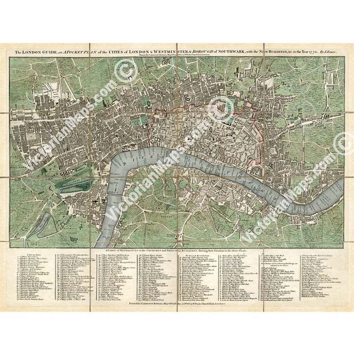The London Guide, or pocket plan of London & Westminster - a Georgian folding map by J. Ellis, 1770 art print poster canvas gift