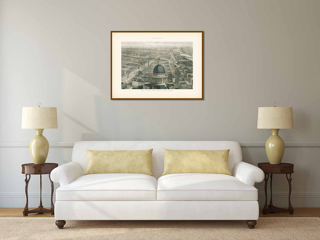 View of London from St Paul's Cathedral looking Eastward - a panoramic bird's eye view by J. Sulman for The Illustrated London News, 1892 art print poster canvas gift