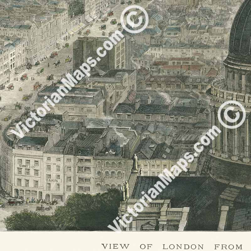 View of London from St Paul's Cathedral looking Eastward - a panoramic bird's eye view by J. Sulman for The Illustrated London News, 1892 art print poster canvas gift