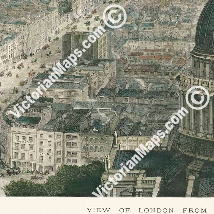 View of London from St Paul's Cathedral looking Eastward - a panoramic bird's eye view by J. Sulman for The Illustrated London News, 1892 art print poster canvas gift