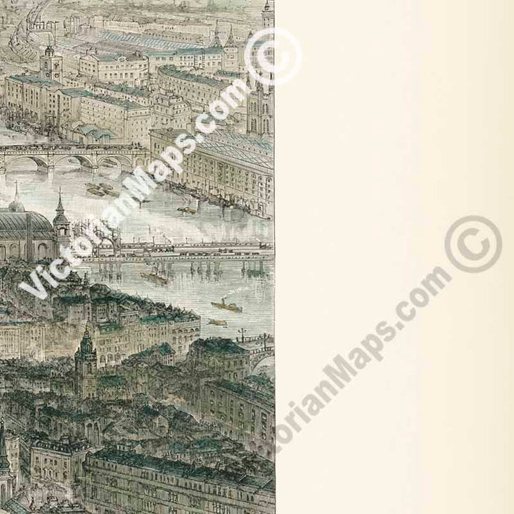 View of London from St Paul's Cathedral looking Eastward - a panoramic bird's eye view by J. Sulman for The Illustrated London News, 1892 art print poster canvas gift