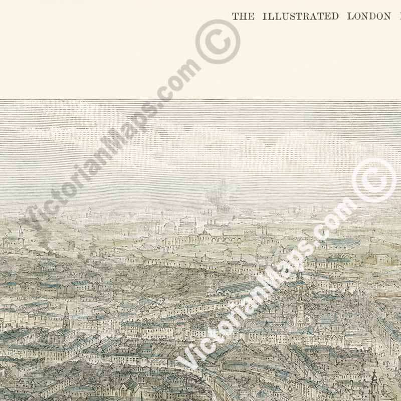 View of London from St Paul's Cathedral looking Eastward - a panoramic bird's eye view by J. Sulman for The Illustrated London News, 1892 art print poster canvas gift