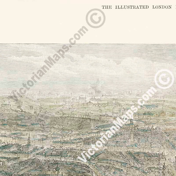 View of London from St Paul's Cathedral looking Eastward - a panoramic bird's eye view by J. Sulman for The Illustrated London News, 1892 art print poster canvas gift
