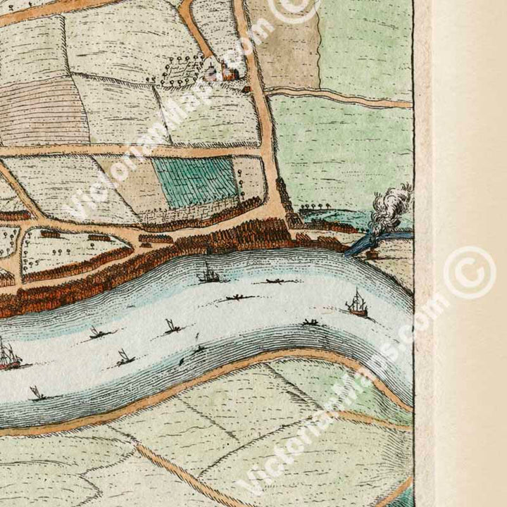 The City of London as in Queen Elizabeth's time - a panoramic plan map by J. Stow and J. Strype, 1720 art print poster canvas gift