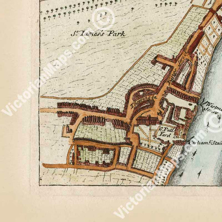 The City of London as in Queen Elizabeth's time - a panoramic plan map by J. Stow and J. Strype, 1720 art print poster canvas gift