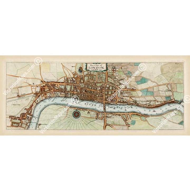 The City of London as in Queen Elizabeth's time - a panoramic plan map by J. Stow and J. Strype, 1720 art print poster canvas gift