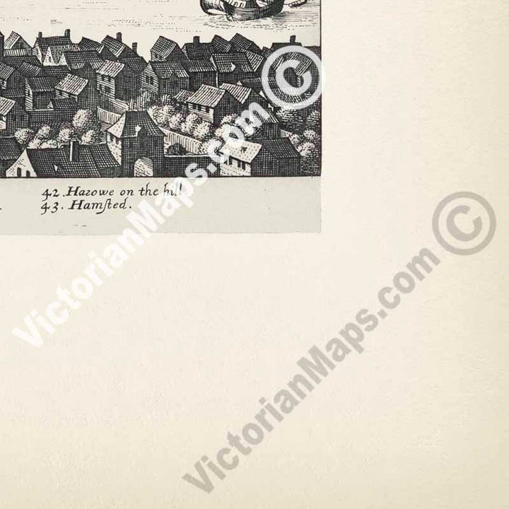 View of London looking over Southwark to the North, famous panoramic map of Elizabethan London prior to Great Fire of 1666 by Matthaus Merian, 1638 art print poster canvas gift