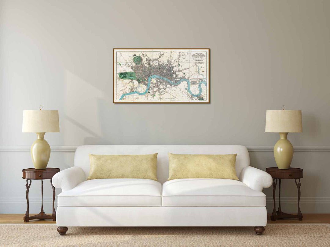 LONDON in MINIATURE with the Surrounding Villages - a folding hand-coloured map by E. Mogg, 1814 art print poster canvas gift