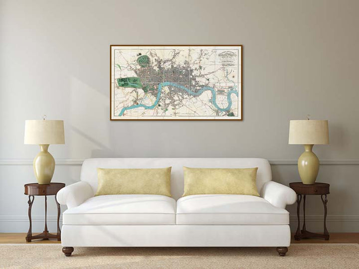LONDON in MINIATURE with the Surrounding Villages - a folding hand-coloured map by E. Mogg, 1814 art print poster canvas gift
