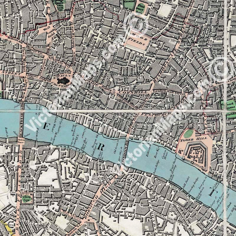 LONDON in MINIATURE with the Surrounding Villages - a folding hand-coloured map by E. Mogg, 1814 art print poster canvas gift