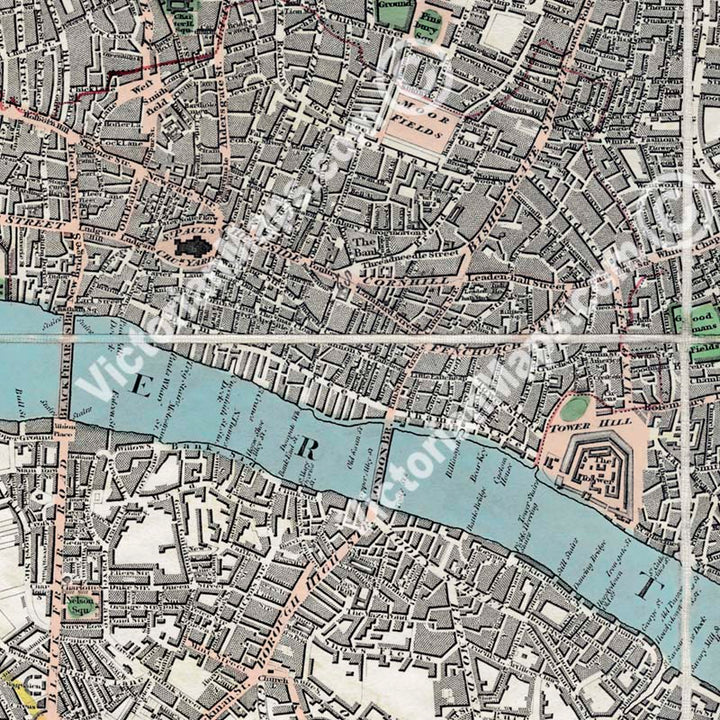 LONDON in MINIATURE with the Surrounding Villages - a folding hand-coloured map by E. Mogg, 1814 art print poster canvas gift