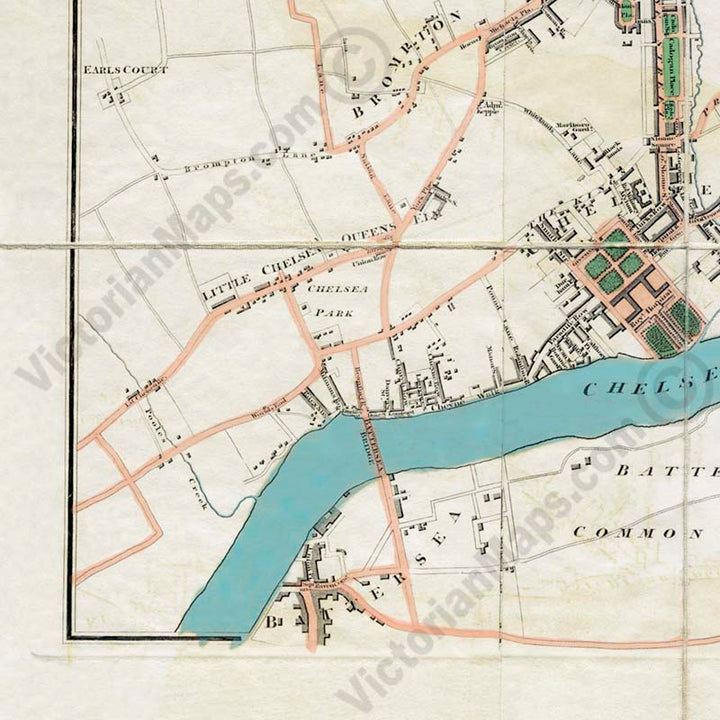 LONDON in MINIATURE with the Surrounding Villages - a folding hand-coloured map by E. Mogg, 1814 art print poster canvas gift