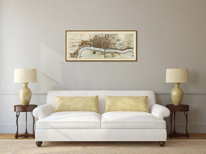 The City of London as in Queen Elizabeth's time - a panoramic plan map by J. Stow and J. Strype, 1720 art print poster canvas gift