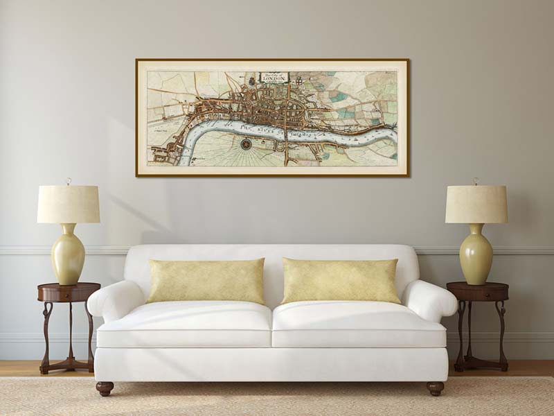 The City of London as in Queen Elizabeth's time - a panoramic plan map by J. Stow and J. Strype, 1720 art print poster canvas gift