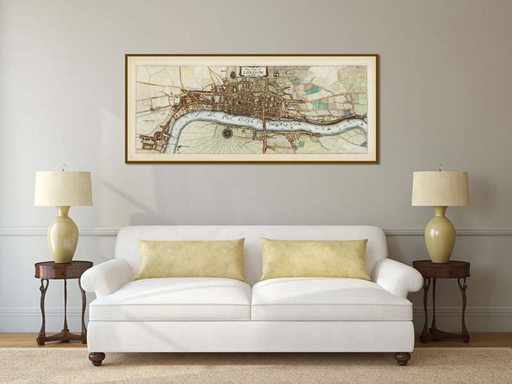 The City of London as in Queen Elizabeth's time - a panoramic plan map by J. Stow and J. Strype, 1720 art print poster canvas gift
