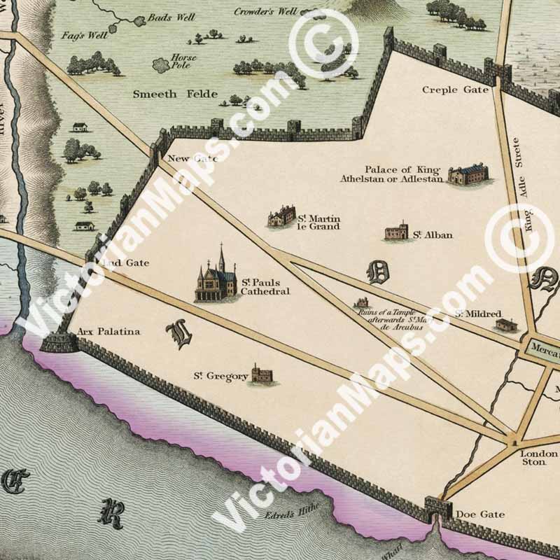 The City of London in the time of the Saxon Dynasty about the year One Thousand - an early map of London at the time of Saxons and Vikings by W. Darton, 1810 art print poster canvas gift