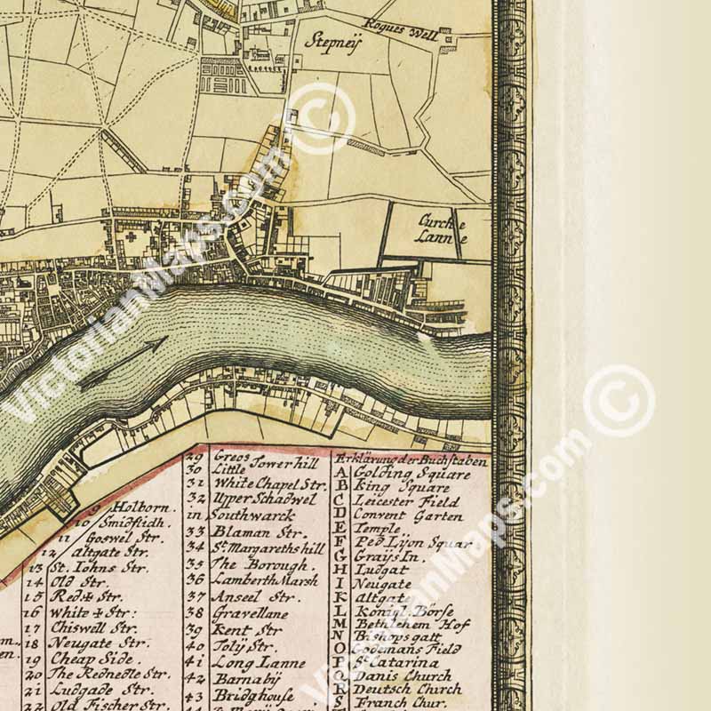 Map of LONDON by Johann Baptist Homann, 1730 art print poster canvas gift