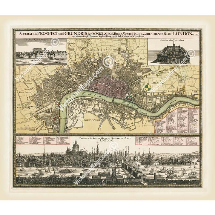 Map of LONDON by Johann Baptist Homann, 1730 art print poster canvas gift