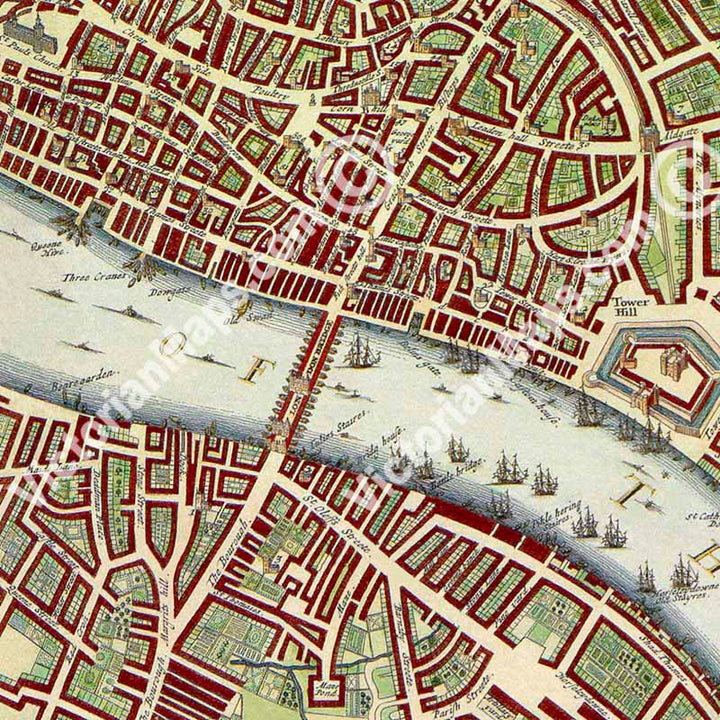 Map of 17th century London by Wenceslaus Hollar, c.1688 art print poster canvas gift