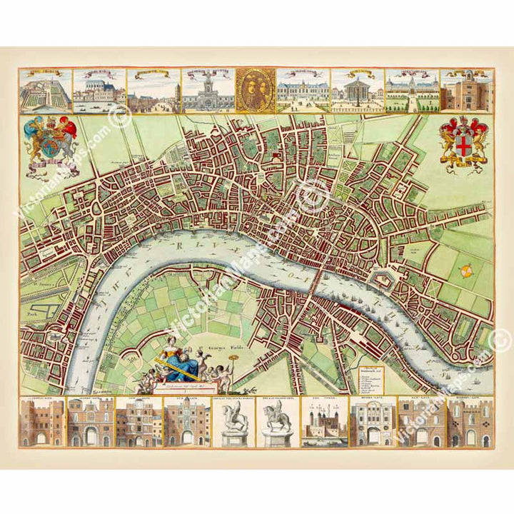 Map of 17th century London by Wenceslaus Hollar, c.1688 art print poster canvas gift
