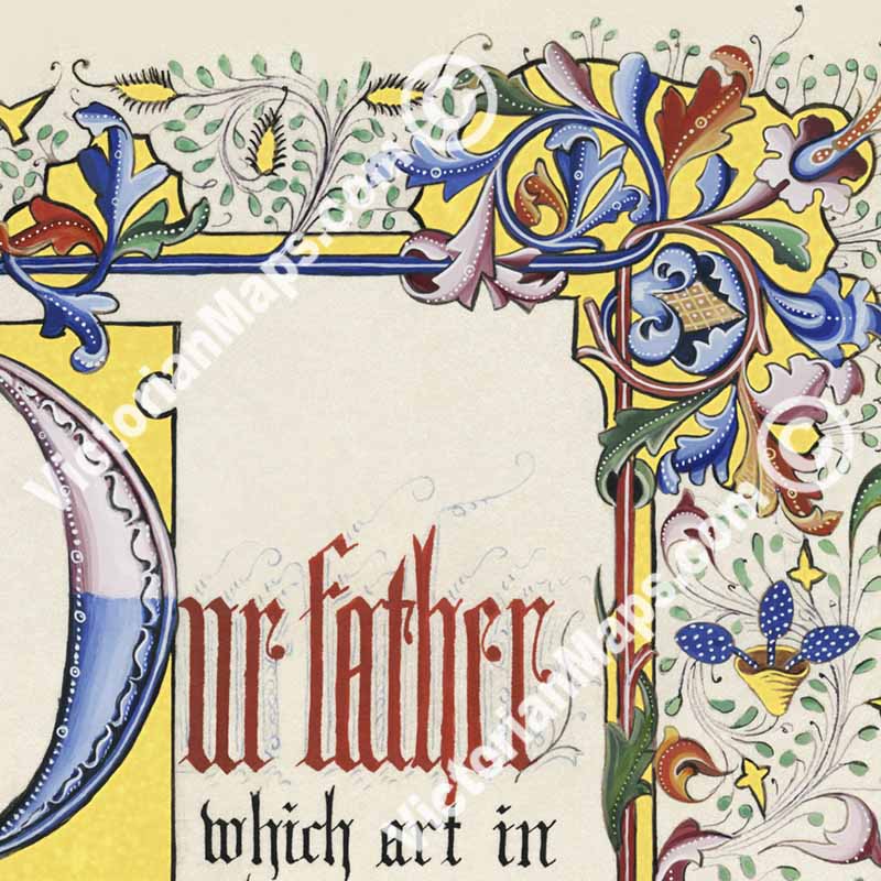 The Lord's Prayer Our Father Le Pater Noster - Victorian illuminated text manuscript on vellum 19th century art print poster canvas gift