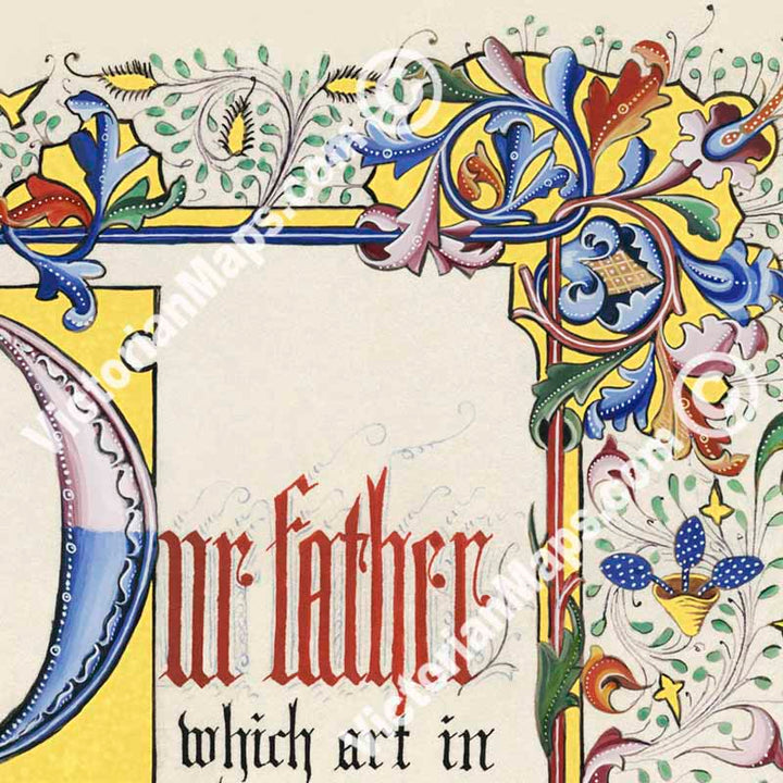 The Lord's Prayer Our Father Le Pater Noster - Victorian illuminated text manuscript on vellum 19th century art print poster canvas gift