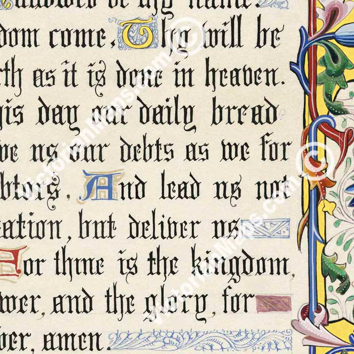 The Lord's Prayer Our Father Le Pater Noster - Victorian illuminated text manuscript on vellum 19th century art print poster canvas gift