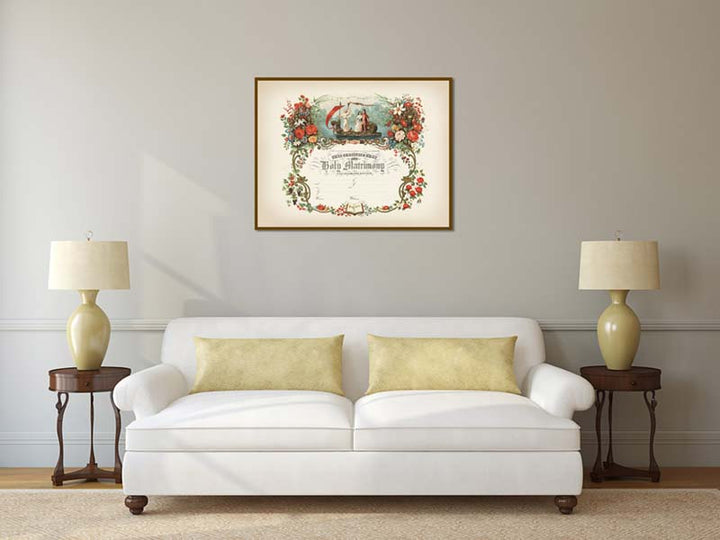 Victorian Marriage Certificate matrimony wedding Victorian marriage certificate c.1870 - restored blank print art poster canvas gift