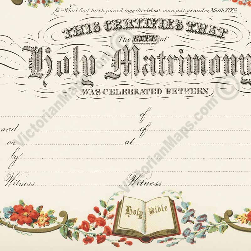 Victorian Marriage Certificate matrimony wedding Victorian marriage certificate c.1870 - restored blank print art poster canvas gift