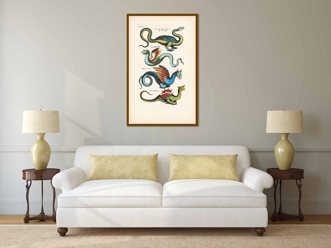 Species of Dragons - a page from "Historiae naturalis de serpentibus et draconibus"  Merian & Jonston, 1657 (N2) art print poster canvas gift