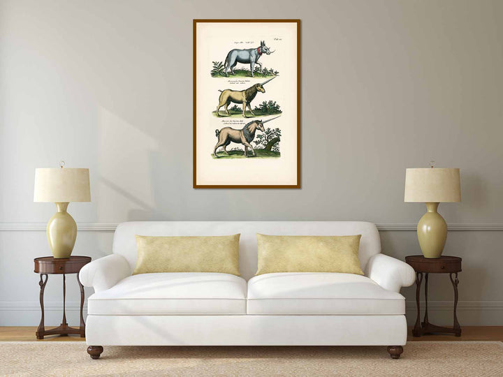 Unicorn, Einhorn, Onager – a page from “Historiae naturalis de serpentibus et draconibus” Merian & Jonston, 1657 art print poster canvas gift