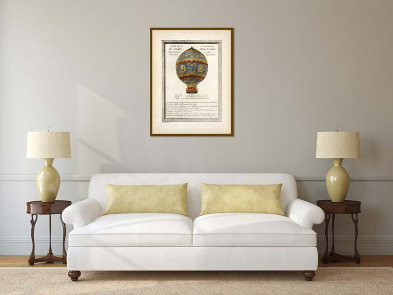 Shape and exact proportions of the Aerostatic Globe - a Georgian print shape & proportions of Montgolfier brothers' hot air balloon, 1786 art poster canvas gift