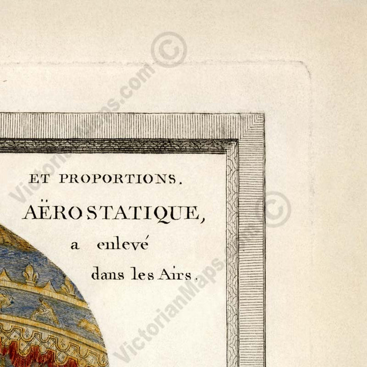 Shape and exact proportions of the Aerostatic Globe - a Georgian print shape & proportions of Montgolfier brothers' hot air balloon, 1786 art poster canvas gift