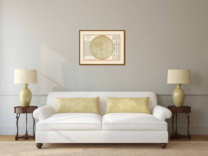 Selenographic Map of the Whole Visible Hemisphere of the Moon - an engraved hand-coloured print by John Dower, 1852 art poster canvas gift
