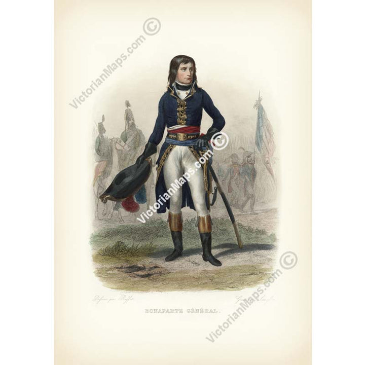 Bonaparte General young Napoleon in 1789-1899 old antique portrait engraving Langlois 1847 art print poster canvas gift