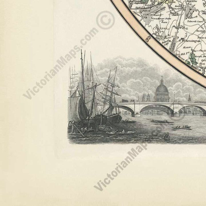 Pigot's & Co. New Map of the Environs of LONDON, extending 14 miles round St. Pauls in every direction - a map by J. Pigot & Slater, 1839 art print poster canvas gift