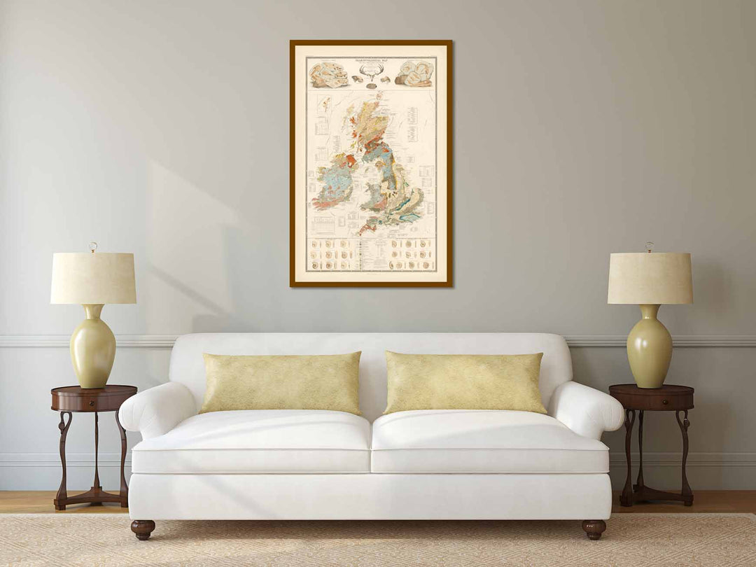 Palaeontological Map of the British Islands by A. K. Johnston & E. Forbes, published by William Blackwood & Sons 1848 art print poster canvas gift