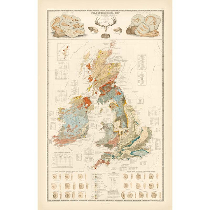 Palaeontological Map of the British Islands by A. K. Johnston & E. Forbes, published by William Blackwood & Sons 1848 art print poster canvas gift