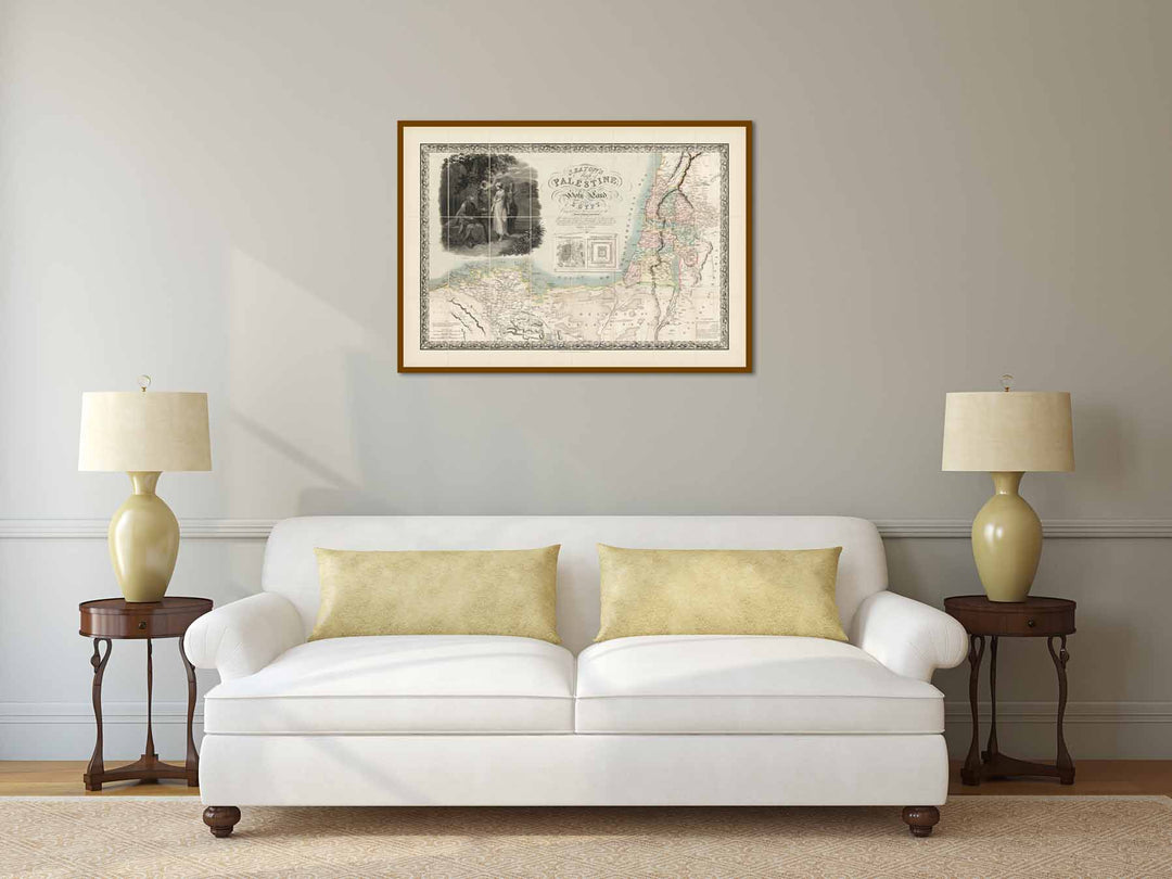 Seaton's Map of Palestine, or the Holy Land, and part of Egypt; Jesus Christ with Samaritan woman at the well, a Georgian folding map, 1829 art print poster canvas gift