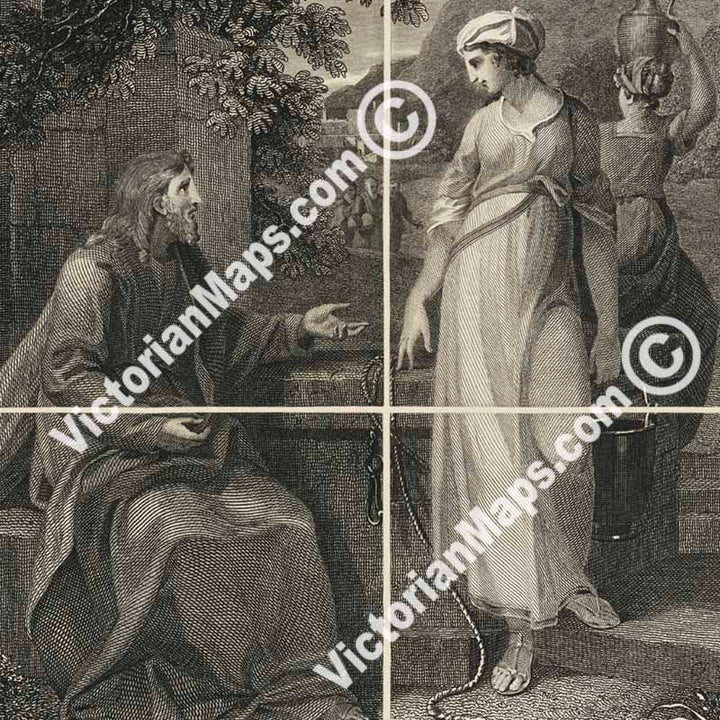 Seaton's Map of Palestine, or the Holy Land, and part of Egypt; Jesus Christ with Samaritan woman at the well, a Georgian folding map, 1829 art print poster canvas gift