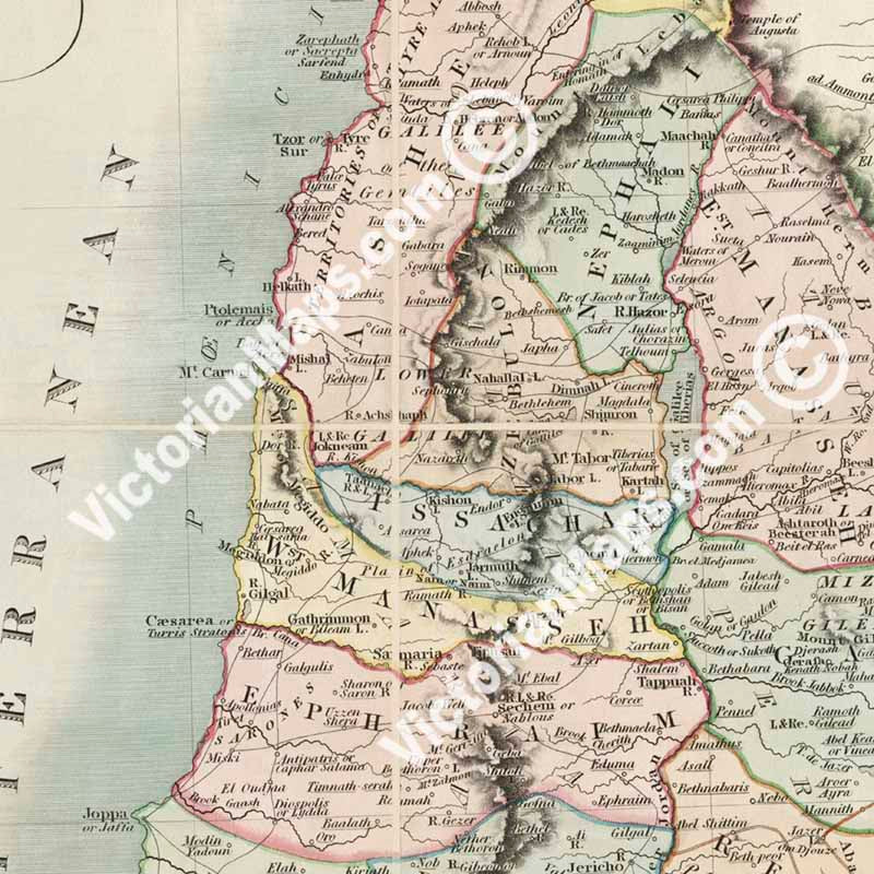 Seaton's Map of Palestine, or the Holy Land, and part of Egypt; Jesus Christ with Samaritan woman at the well, a Georgian folding map, 1829 art print poster canvas gift