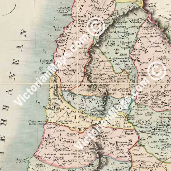Seaton's Map of Palestine, or the Holy Land, and part of Egypt; Jesus Christ with Samaritan woman at the well, a Georgian folding map, 1829 art print poster canvas gift