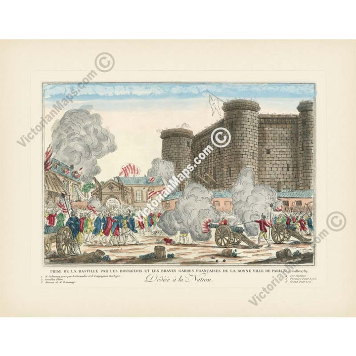 Storming of the Bastille - Prize de la Bastille, Paris, le 14 Juillet 1789 - 18c. French Revolution engraving by anonymous artist art print poster canvas gift